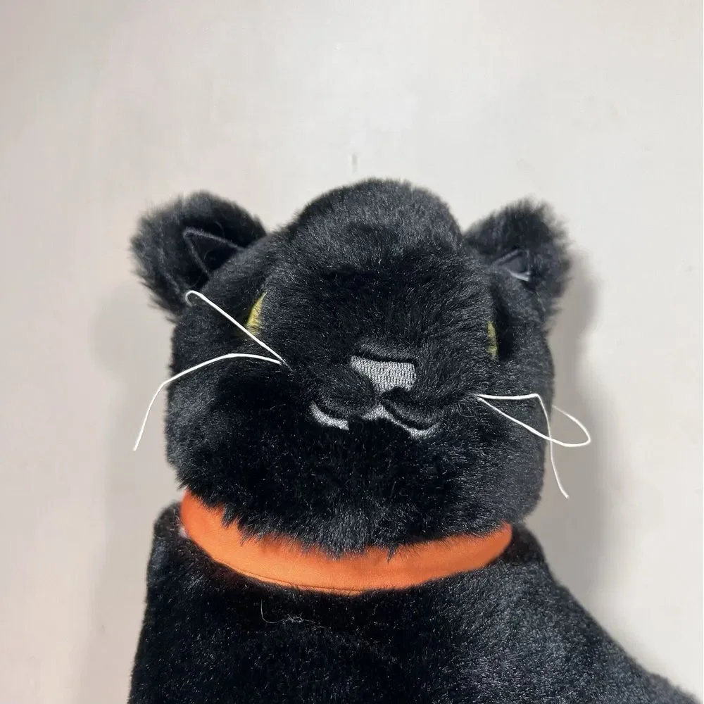 Halloween Black Cat Plush Decor Set of 3 Orange Bow Accents Spooky Seasonal‎